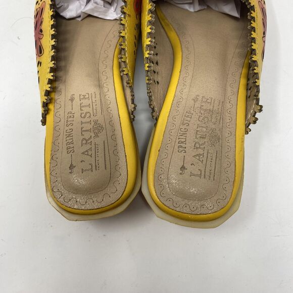 Spring Step L'Artiste Mules Shoes Womens Size 35 Yellow Leather Cutout Floral - Picture 10 of 13